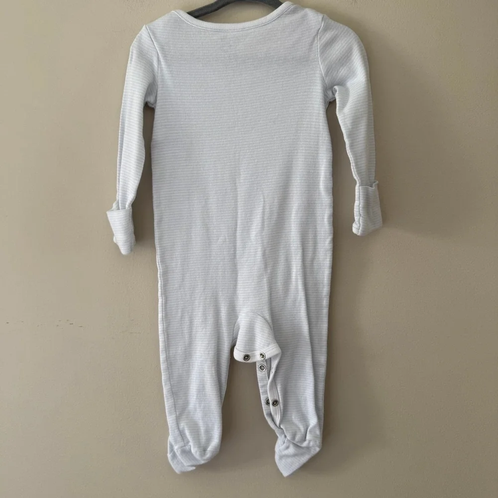 Ralph Lauren Baby Boy Blue White Striped Footed Sleeper Coverall 6M Pony Logo
